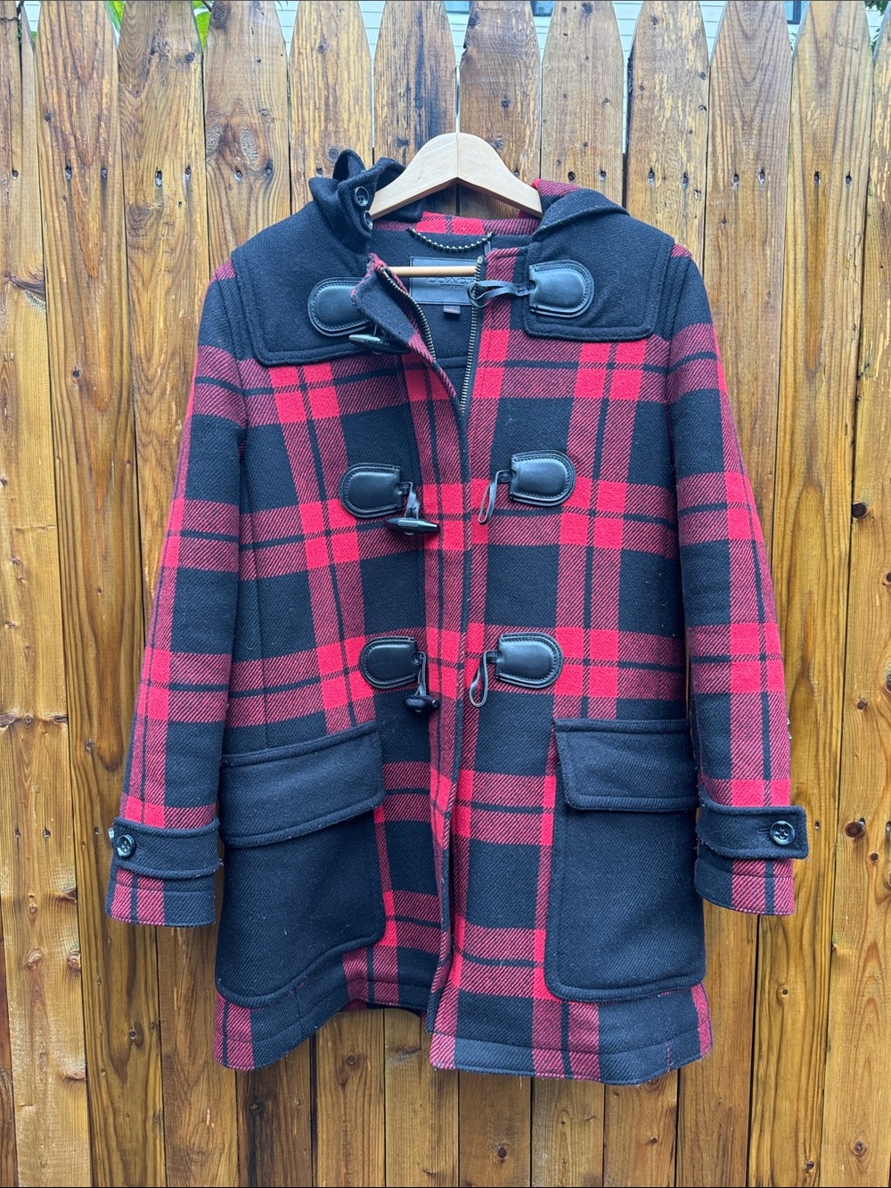 Coach Plaid Hooded Duffle Coat